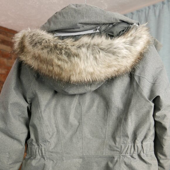 Grey Down Winter Arctic Coat with Hood and Removable Fur Fringe, Large - Picture 2 of 7